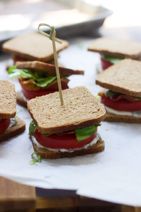 Mini BLT Sandwiches with Basil Lemon Mayo