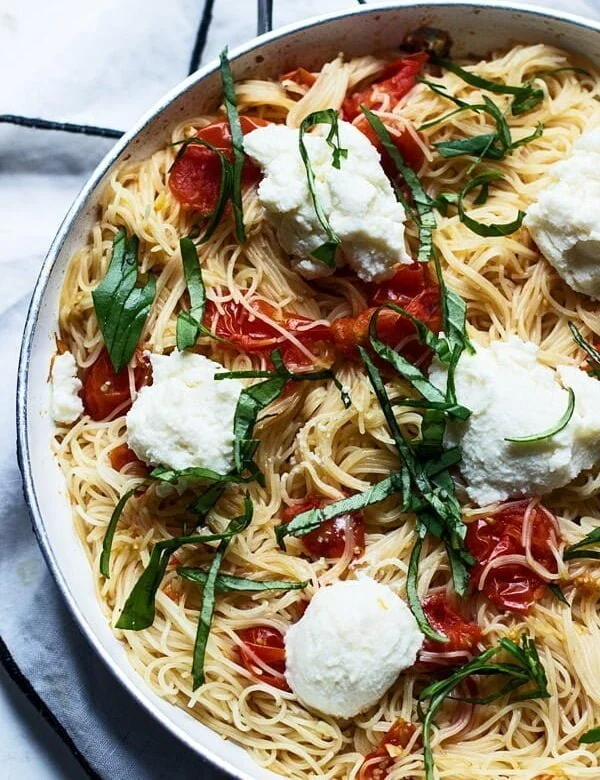 Easy Cherry Tomato Sauce with Angel Hair, Basil and Ricotta - So simple and so versatile!