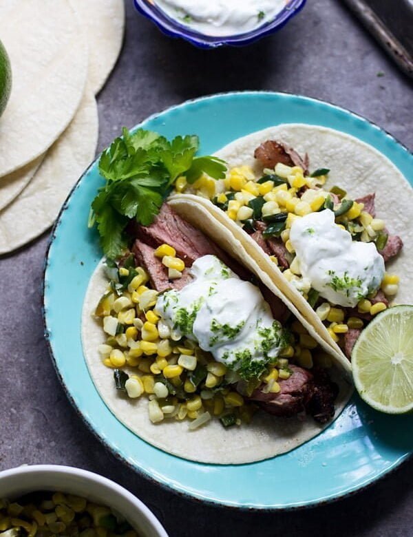 Lime and Chipotle  Marinated Steak Tacos with Corn, Poblanos and Zesty Sour Cream 9
