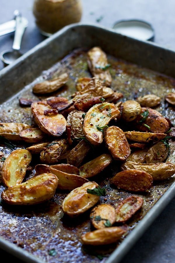 Bacon Roasted Fingerling Potatoes with Stone-Ground Mustard and Tarragon