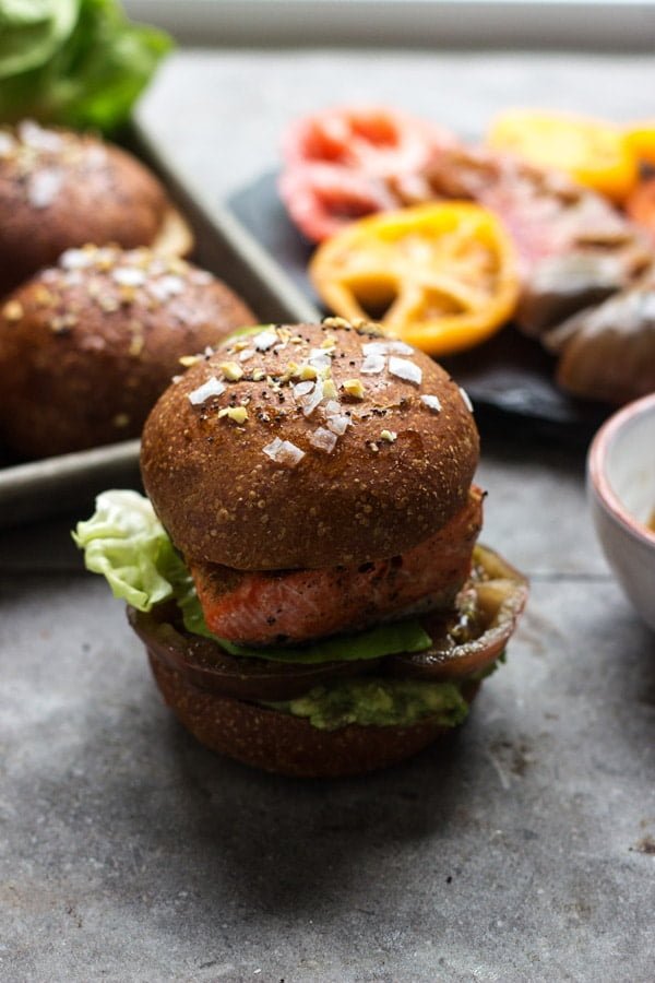 Blackened Salmon Sandwiches with Heirloom Tomatoes and Smashed Avocado 13