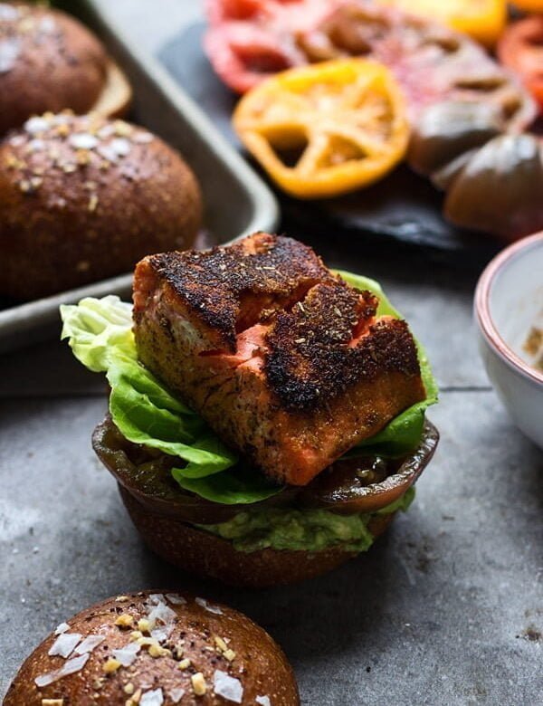 Blackened Salmon Sandwiches with Heirloom Tomatoes and Smashed Avocado 8