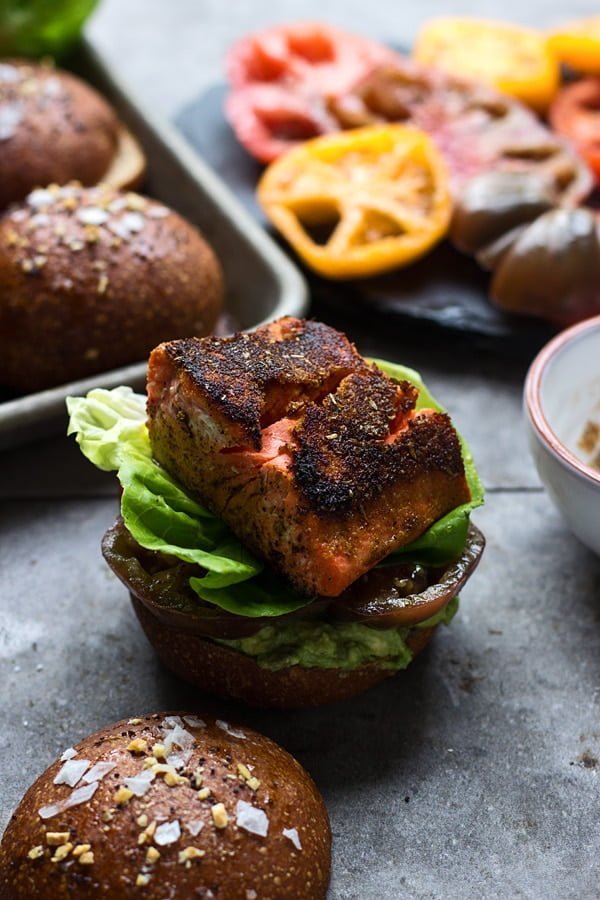 Blackened Salmon Sandwiches with Heirloom Tomatoes and Smashed Avocado 8