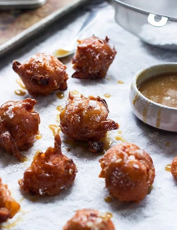 Caramel Peach Fritters with Salted Caramel Sauce