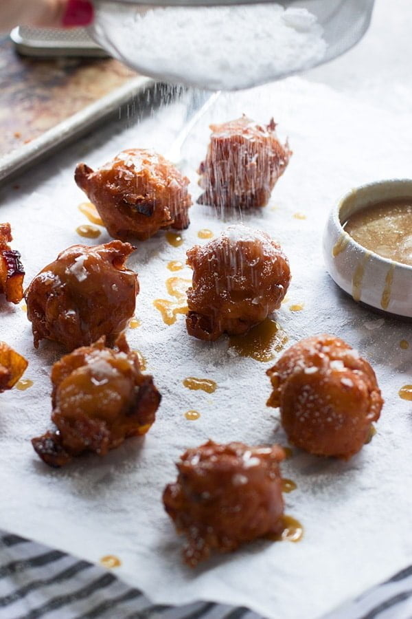 Caramel Peach Fritters with Salted Caramel Sauce
