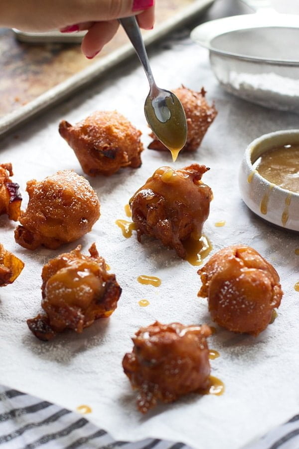 Caramel Peach Fritters with Salted Caramel Sauce