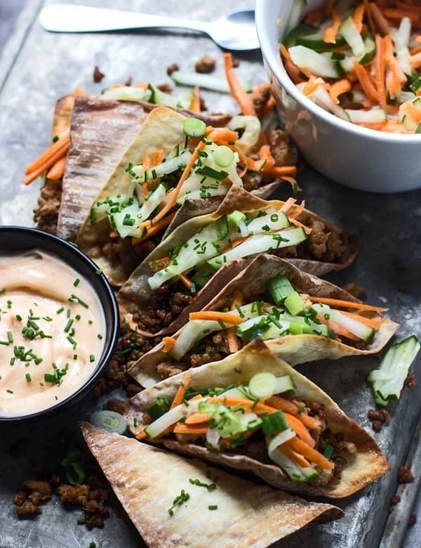 Mini Banh Mi Wonton Tacos