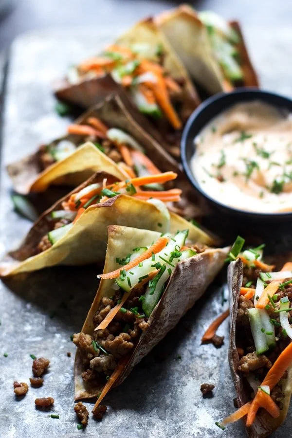 Mini Banh Mi Wonton Tacos