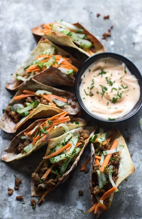 Mini Banh Mi Wonton Tacos