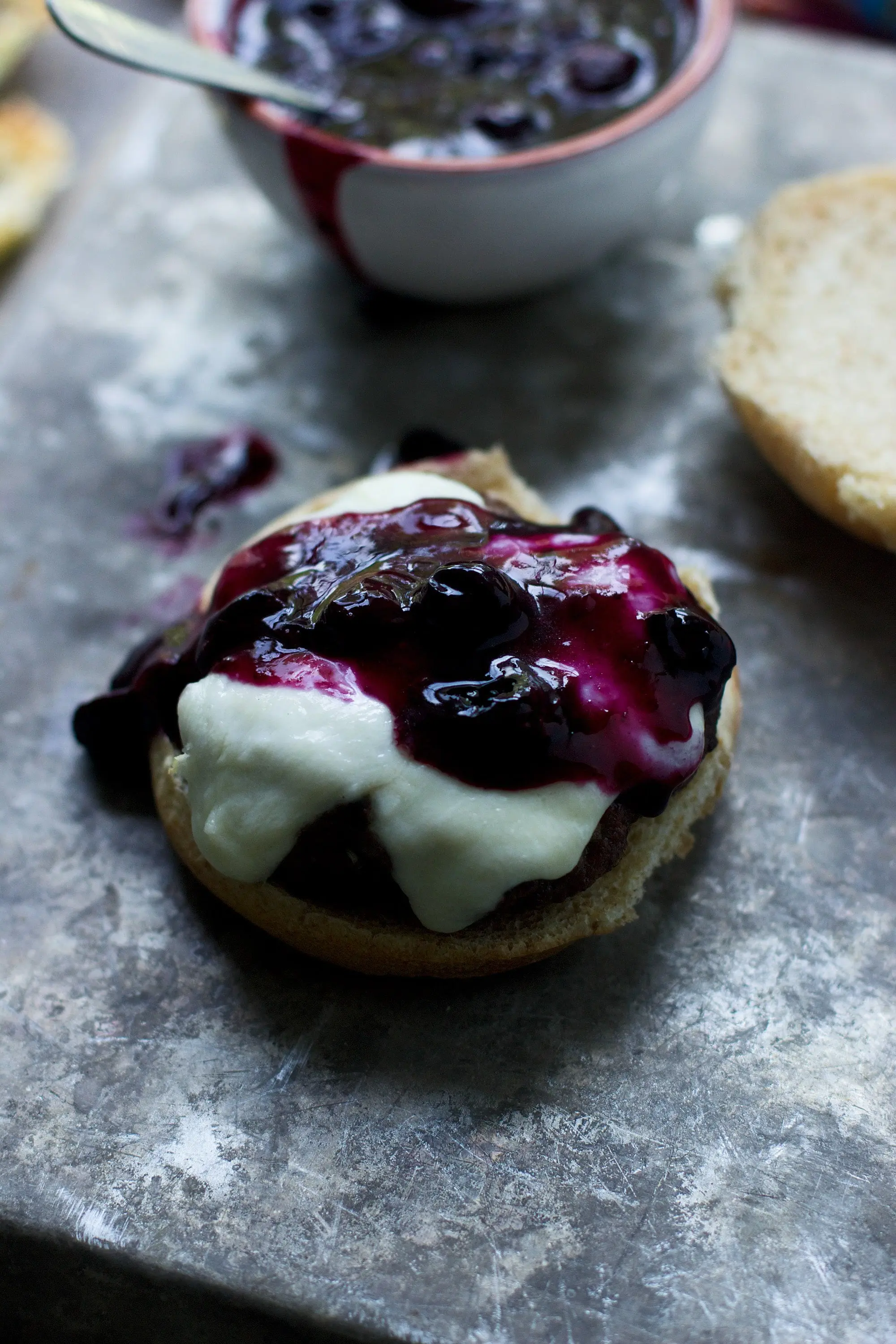 Burgers with Balsamic Blueberries, Baked Onion Ring and Mozzarella 5