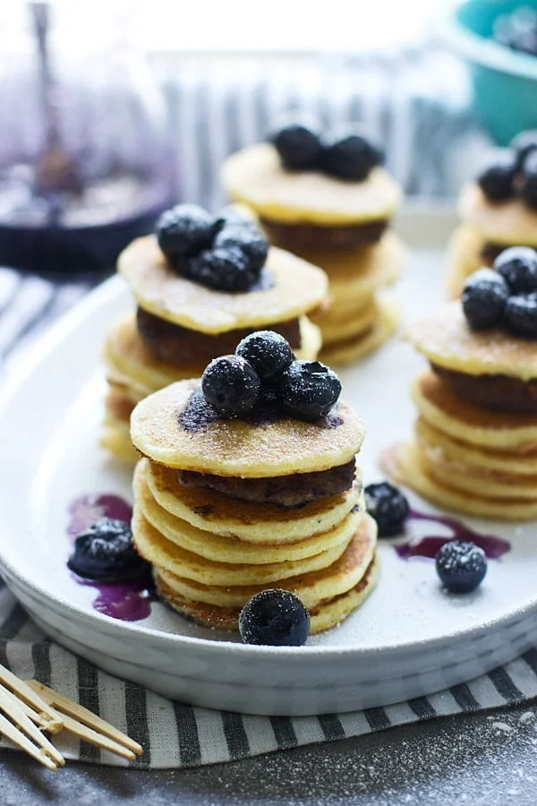 Mini Johnny Cakes and Maple Sausage Stacks