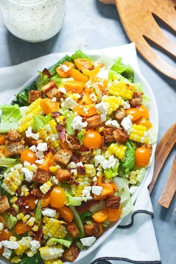 Chopped Summer Salad with Spicy (Light) Buttermilk Ranch
