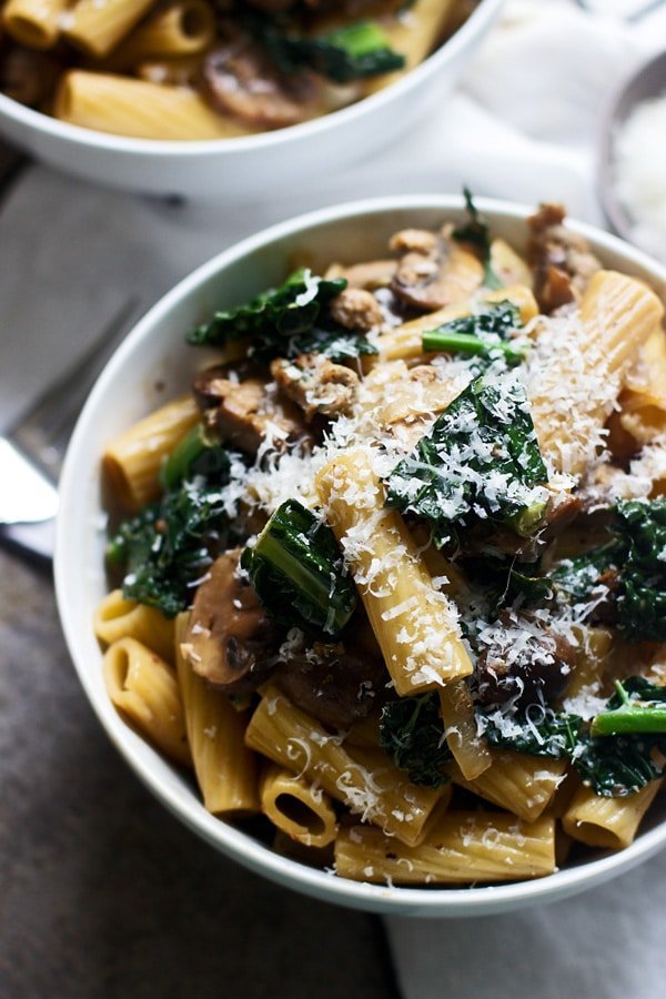 Creamy Marsala Rigatoni with Mushrooms and Kale