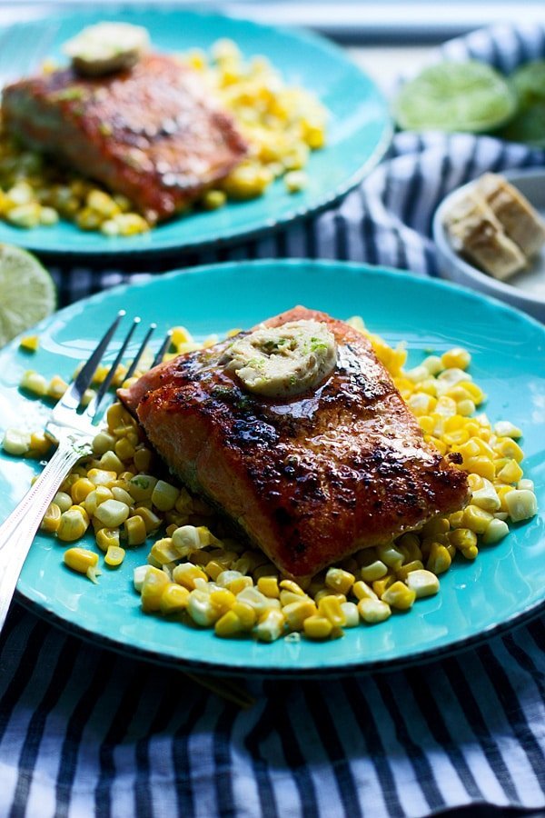 Seared Salmon with Chipotle Lime Honey Butter