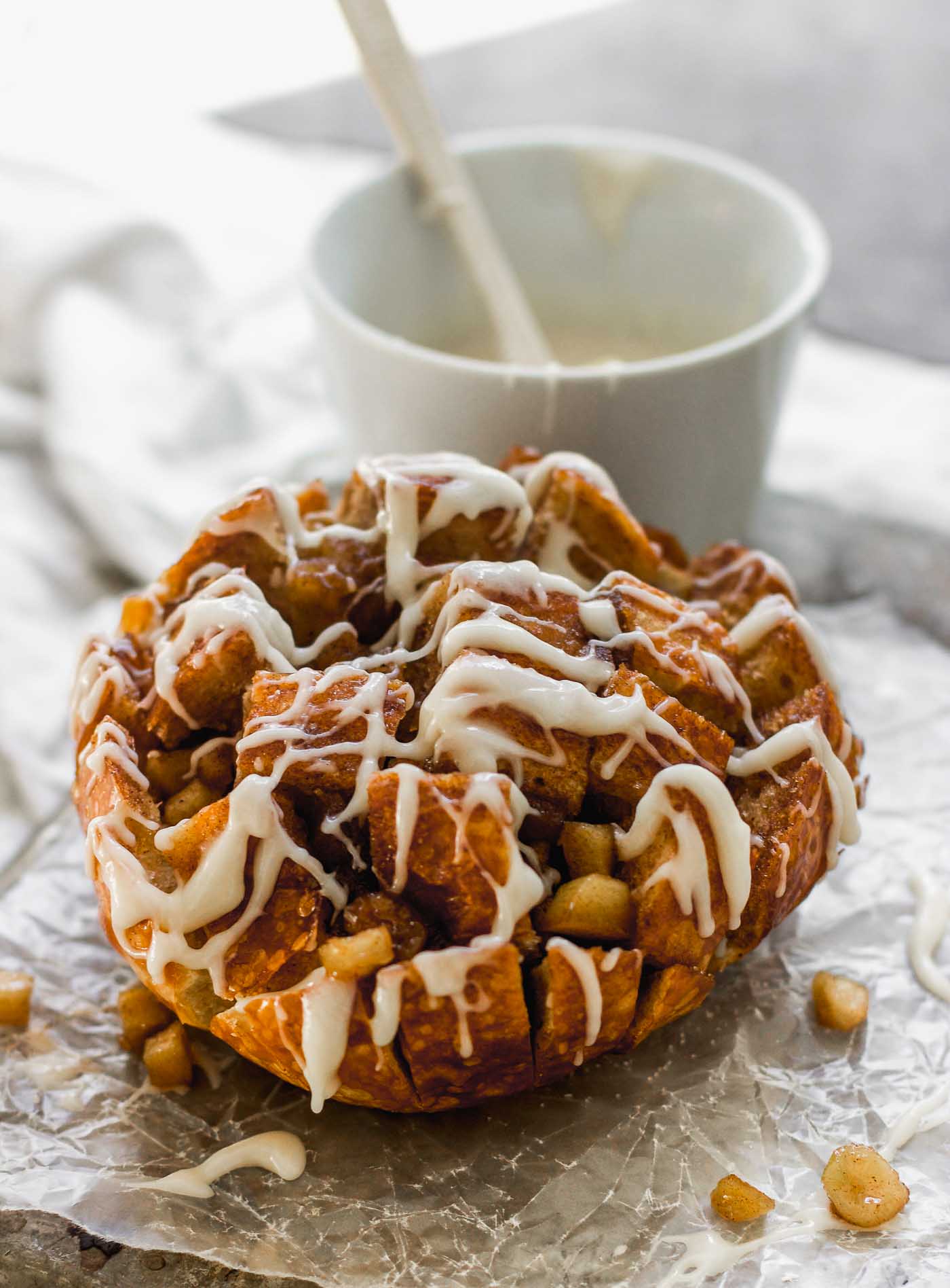 Brown Butter Caramel Pear Pull-Apart Bread with Cream Cheese Icing