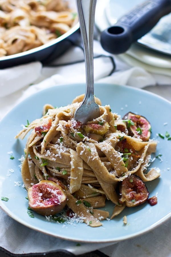Brown Butter Carbonara with Brown Sugar Roasted Figs and WholeWheat