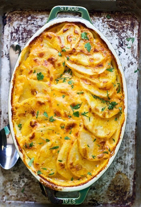 Creamy Pumpkin Cheddar Scalloped Potatoes