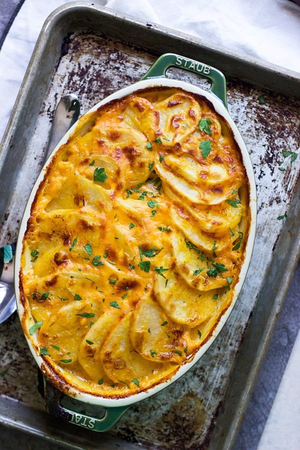 Creamy Pumpkin Cheddar Scalloped Potatoes