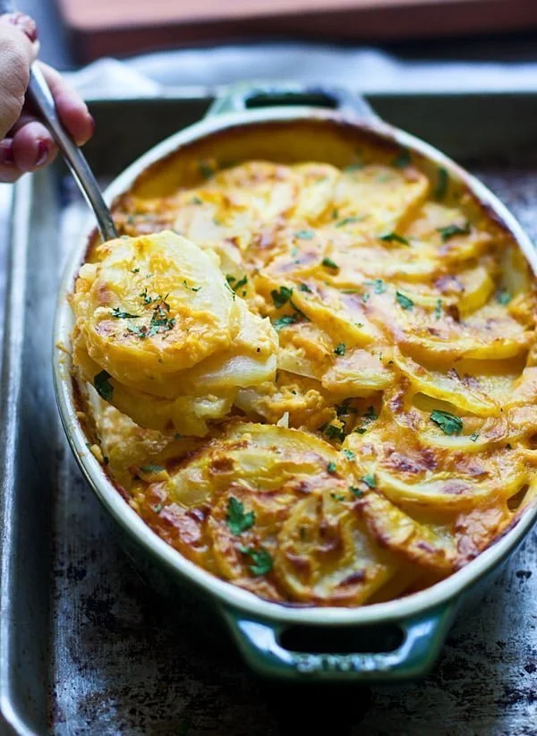 Creamy Pumpkin Cheddar Scalloped Potatoes