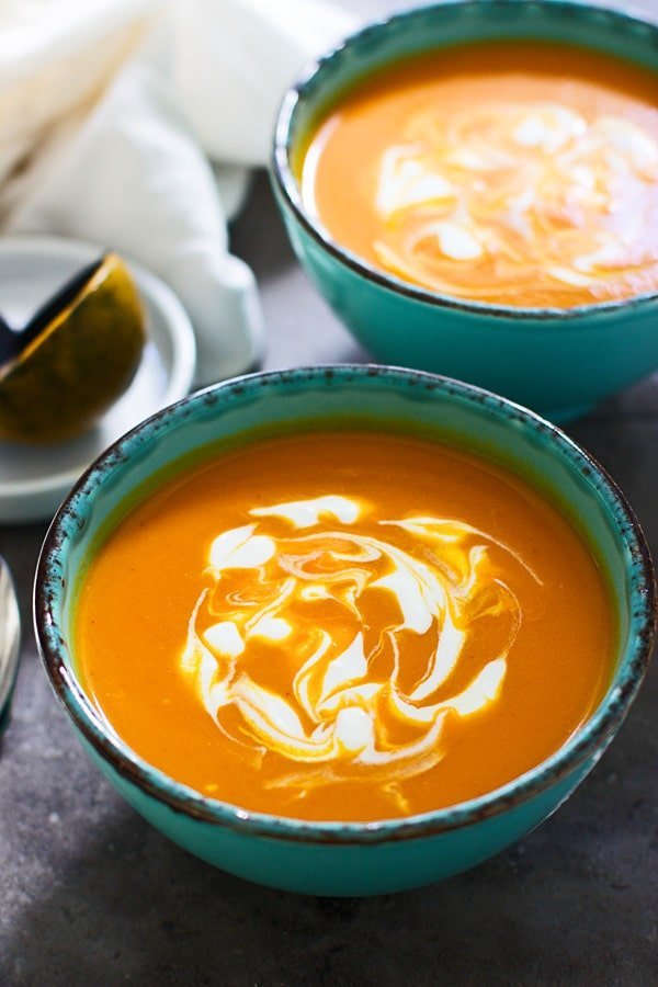 Curried Carrot Coconut Soup - A quick, easy dinner that comes together in under 30 minutes with only six ingredients! 