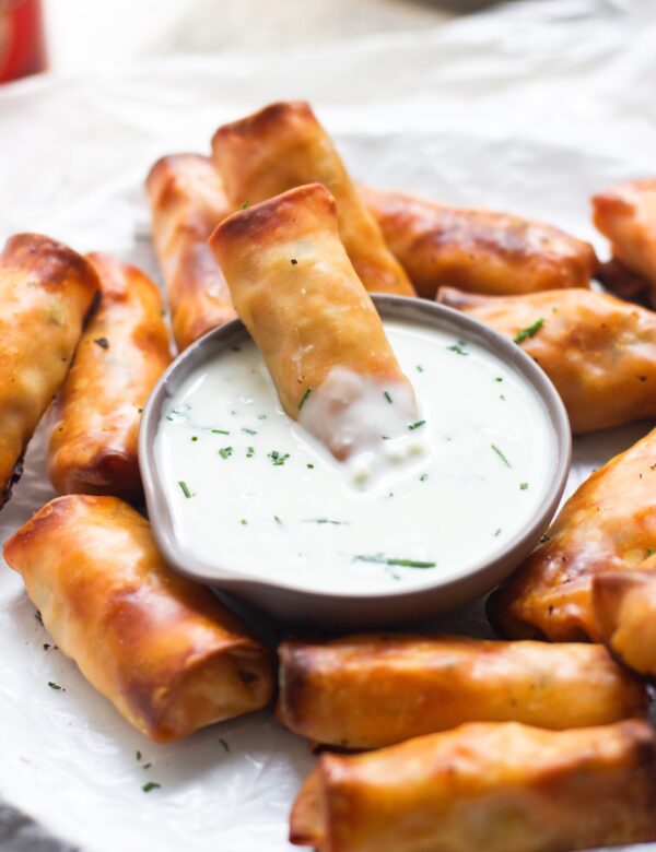 Mini Buffalo Chicken Egg Rolls with Blue Cheese Sauce 5