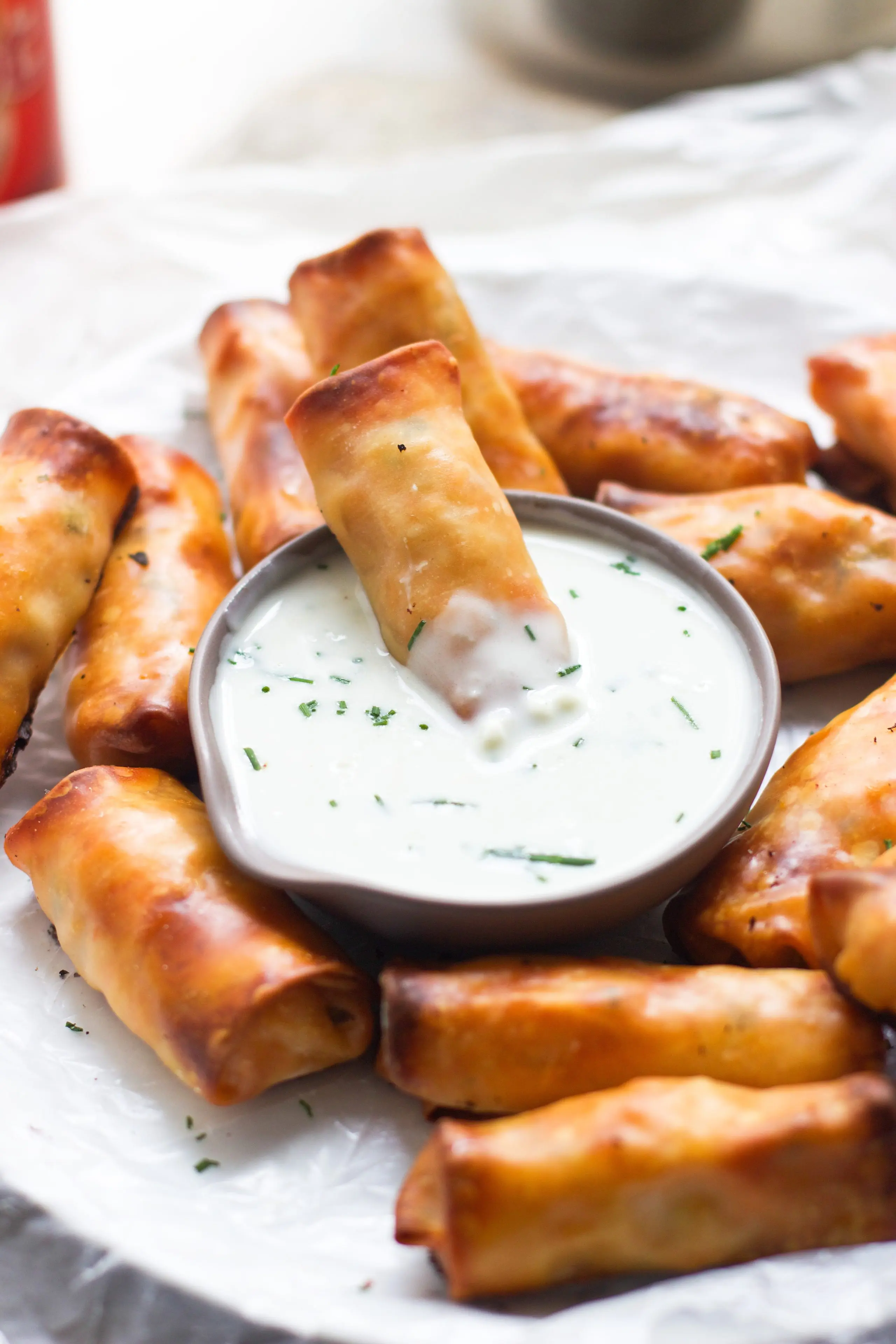 Mini Buffalo Chicken Egg Rolls with Blue Cheese Sauce 5