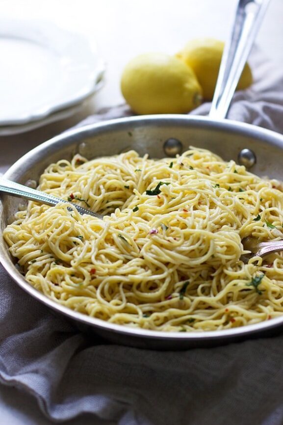 Homemade Lemon Angel Hair with Spicy White Wine Sauce Cooking for Keeps