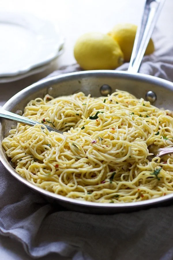 Homemade Lemon Angel Hair with Spicy White Wine Sauce - Cooking for Keeps