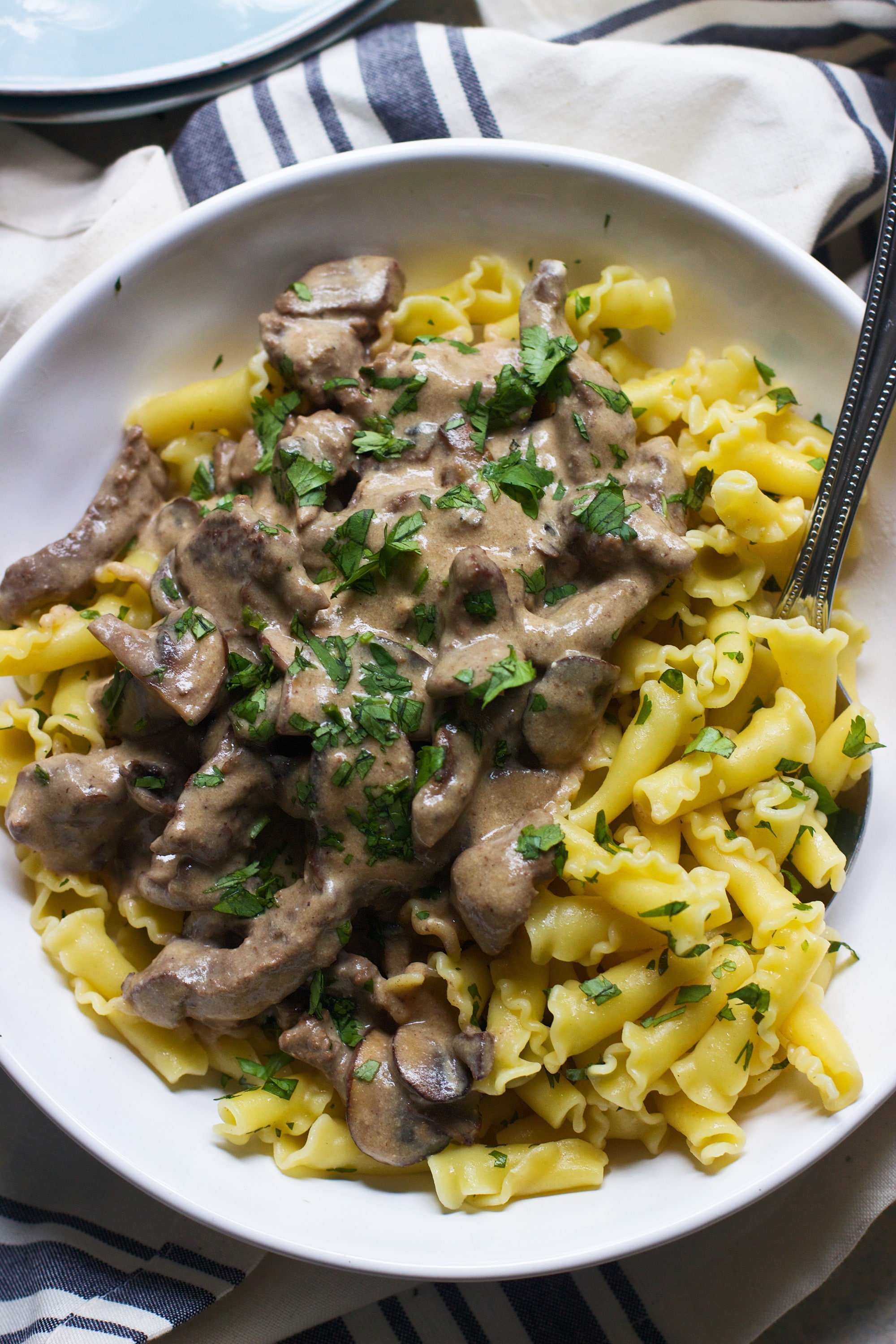 Lightened-Up Beef Stroganoff - Comes together in under 30 minutes and is every bit as delicious as the original!