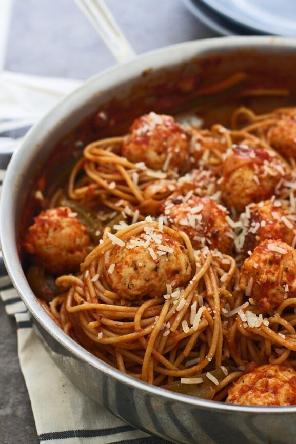 Lighter Spaghetti and Chicken Meatballs Cooking for Keeps