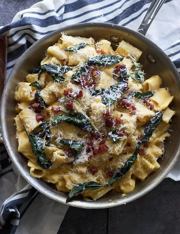 Creamy Butternut Rigatoni with Pancetta and Brown Butter Fried Sage