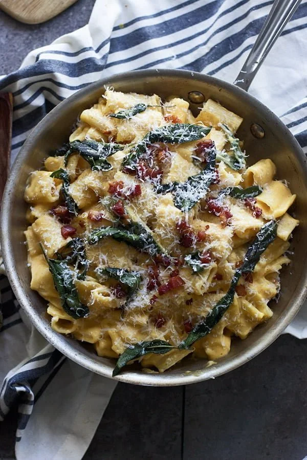 Creamy Butternut Rigatoni with Pancetta and Brown Butter Fried Sage