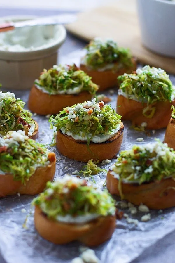 Five Ingredient Brussels Sprout and Bacon Crostini with Whipped Blue Cheese copy