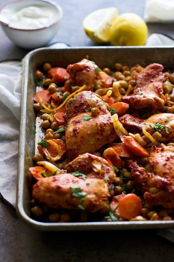 One Pan Harissa Marinated Chicken with Lemon Greek Yogurt Cooking for Keeps