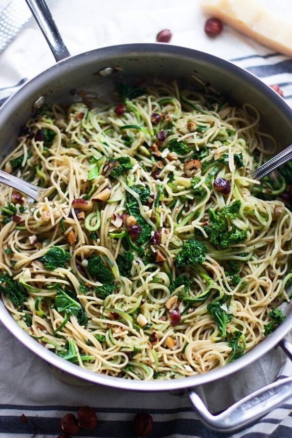 WholeWheat and Zucchini Spaghetti with Brown Butter, Hazelnuts and