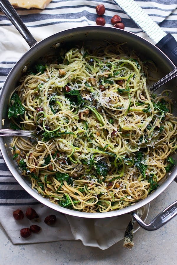 Whole-Wheat and Zucchini Spaghetti with Brown Butter, Hazelnuts and Kale 4