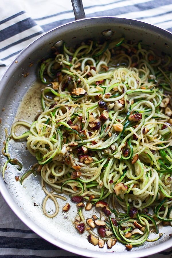 Whole-Wheat and Zucchini Spaghetti with Brown Butter, Hazelnuts and Kale