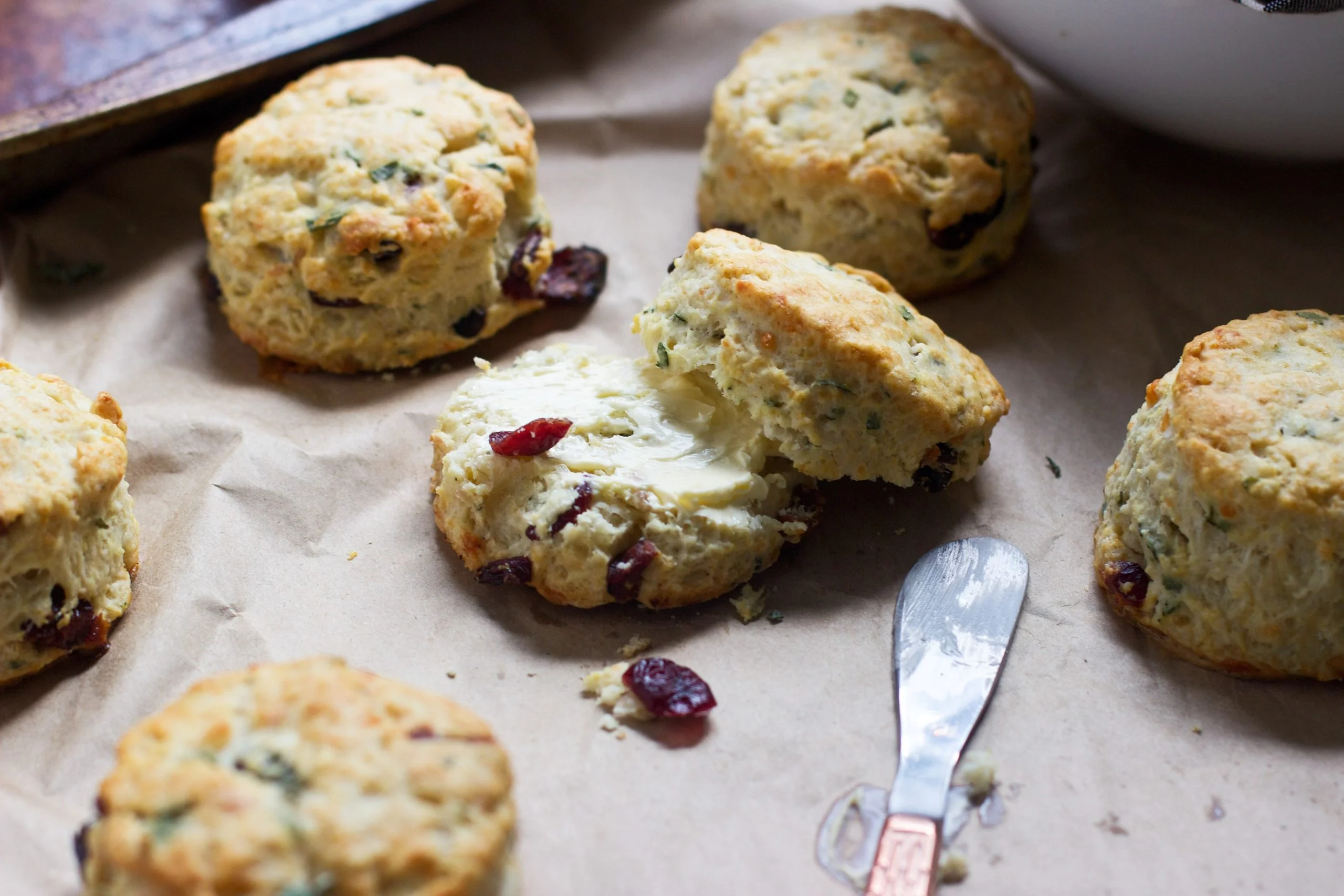 Super Easy Gruyere, Cranberry and Sage Buttermilk Biscuits - The perfect alternative to rolls on your holiday table! #inspiredgathering #spon