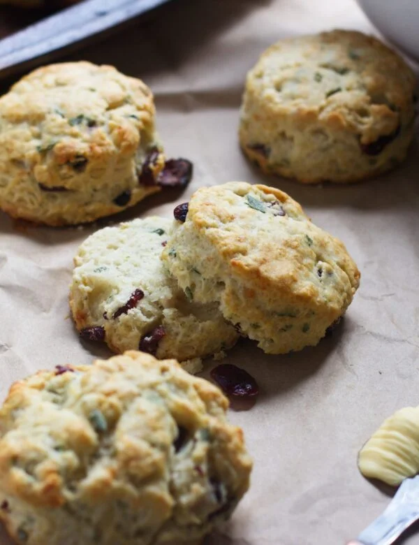 Super Easy Gruyere, Cranberry and Sage Buttermilk Biscuits - The perfect alternative to rolls on your holiday table!