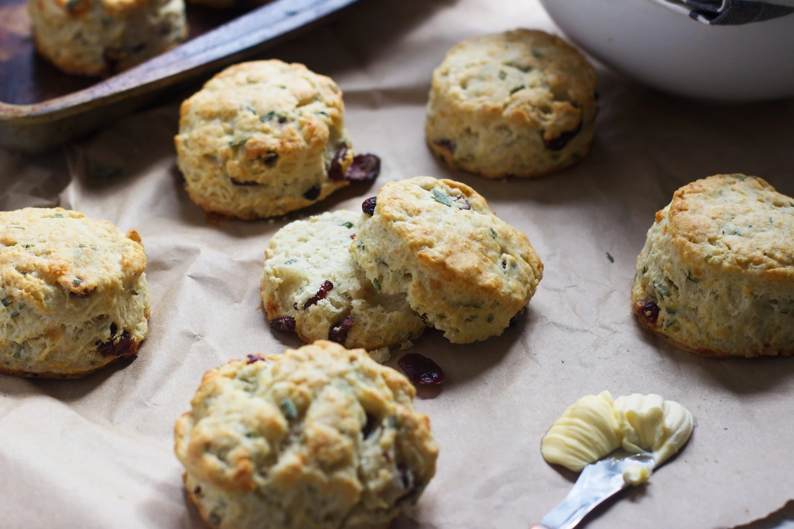 Super Easy Gruyere, Cranberry and Sage Buttermilk Biscuits - The perfect alternative to rolls on your holiday table!