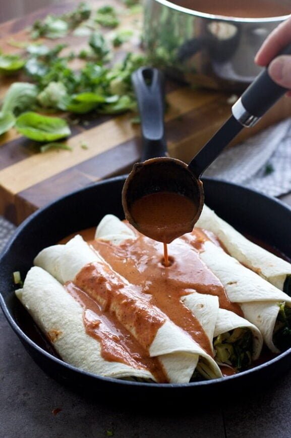 Kale and Brussels Sprout Enchiladas with (Homemade) Goat Cheese
