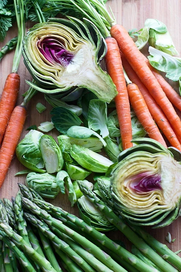 Roast Spring Veggies with Creamy Polenta and Lemon Brown Butter