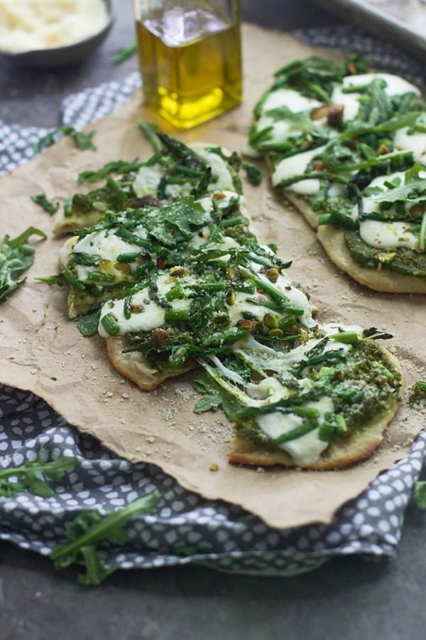 Pistachio and Arugula Pesto Flatbread Pizzas