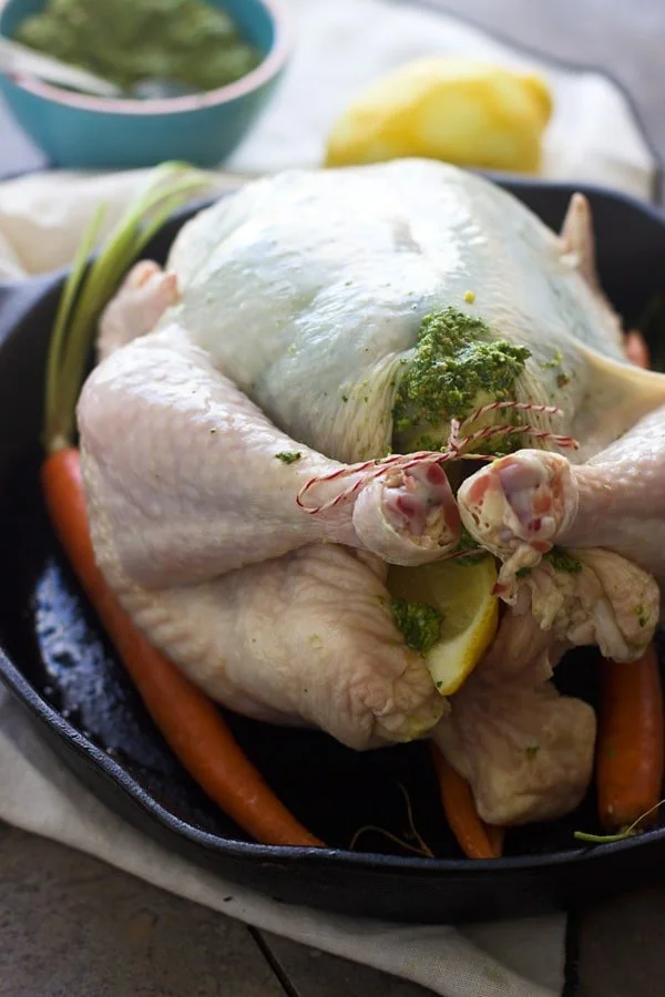Roasted Chicken with Pistachio and Arugula Pesto