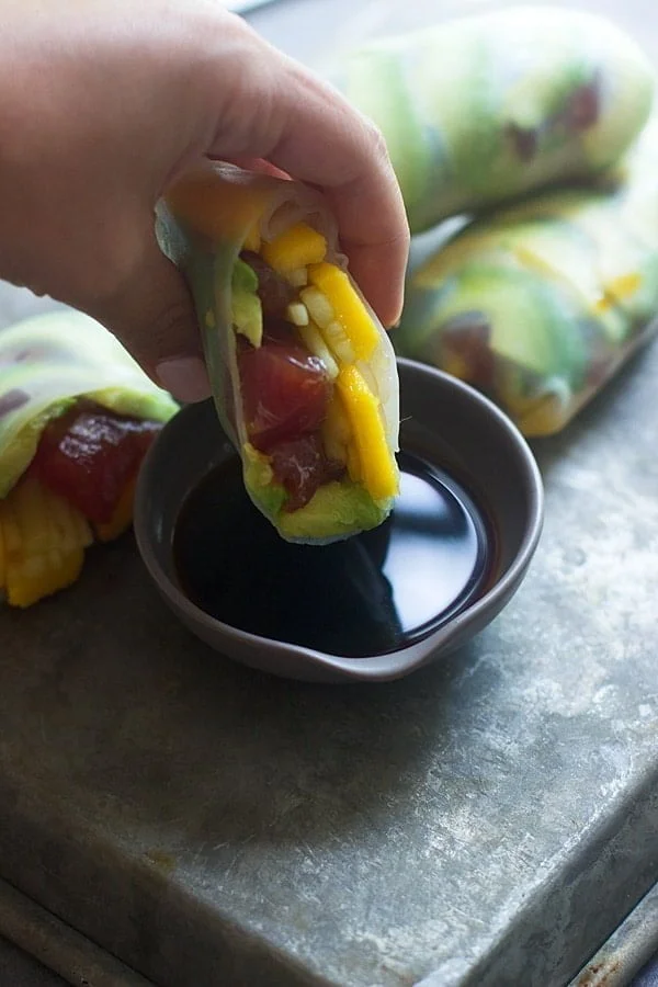 Spicy Tuna and Mango Spring Rolls