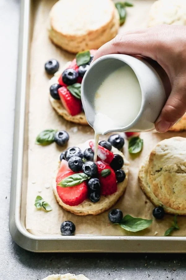 Lemon Mixed Berry Shortcakes with Warm Sweet Cream
