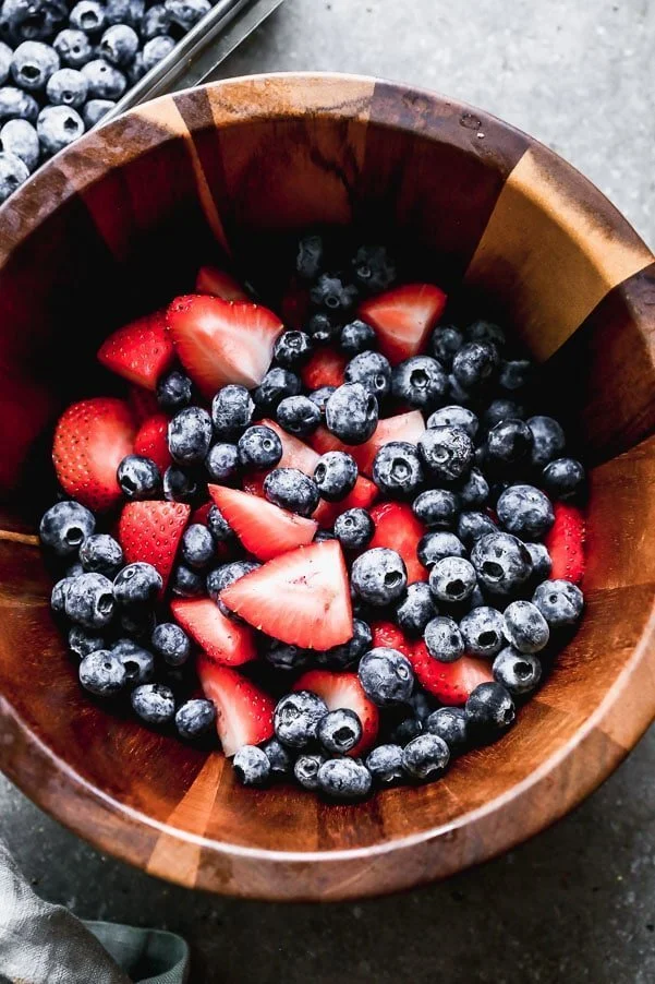 Macerated strawberries and blueberries