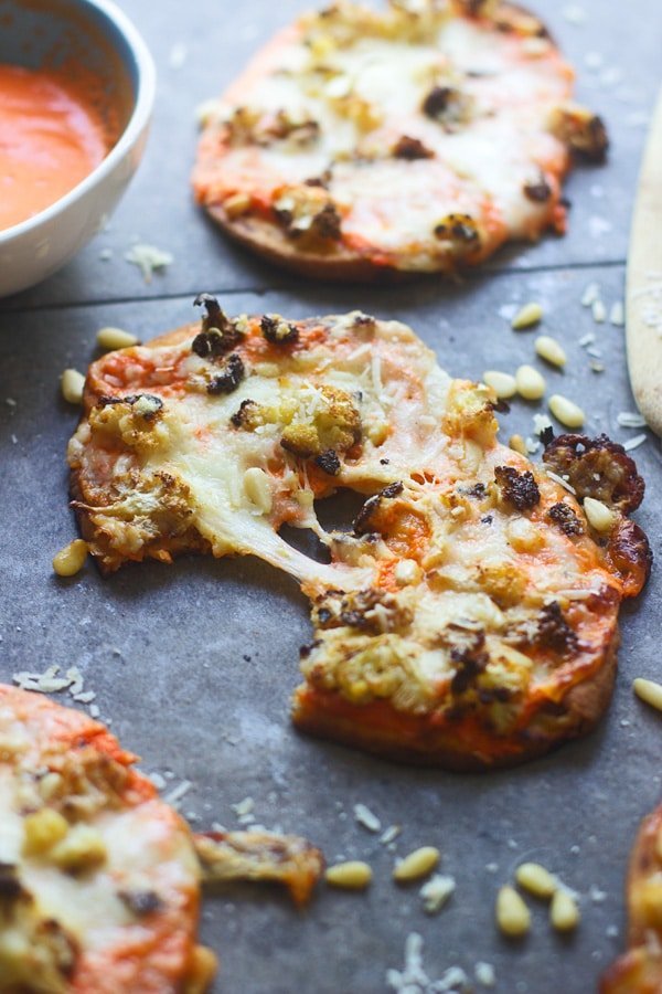 Roasted Red Pepper and Cauliflower Pizzas