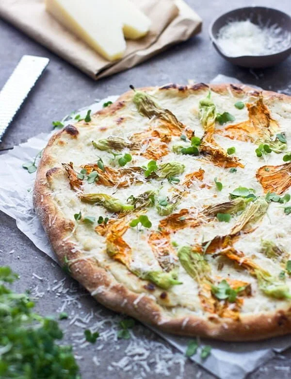 Zucchini Flower Pizza with Brown Butter Ricotta