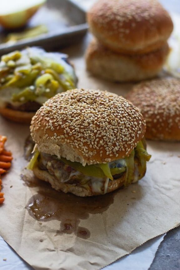 Chopped Hatch Pepper and Bacon Cheeseburgers Cooking for Keeps